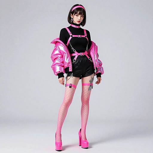 Neon Pink Cyberpunk Fashion Portrait