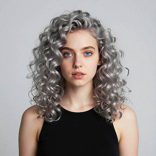 Portrait of Woman with Silver Curly Hair