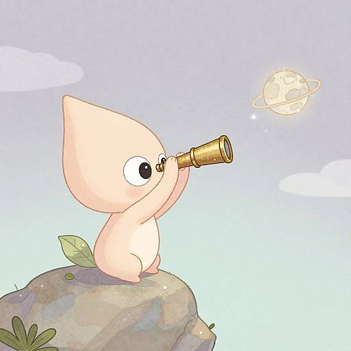 Whimsical Alien on Pastel Rock