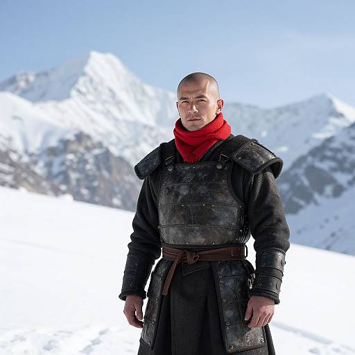 Confident Warrior in Snowy Mountains