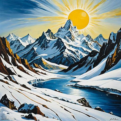 Surreal Snowy Mountain Landscape Painting
