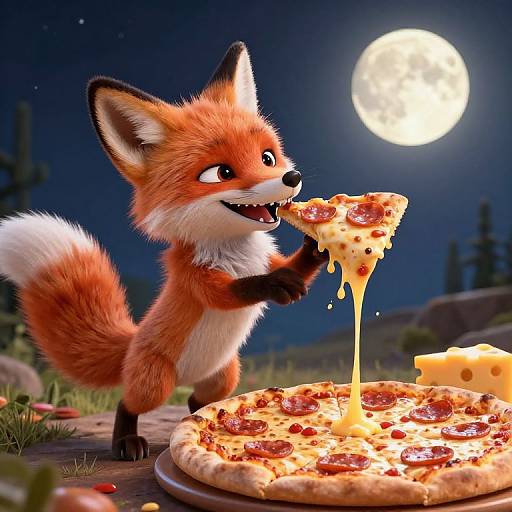 Joyful Fox Enjoying Pizza Night