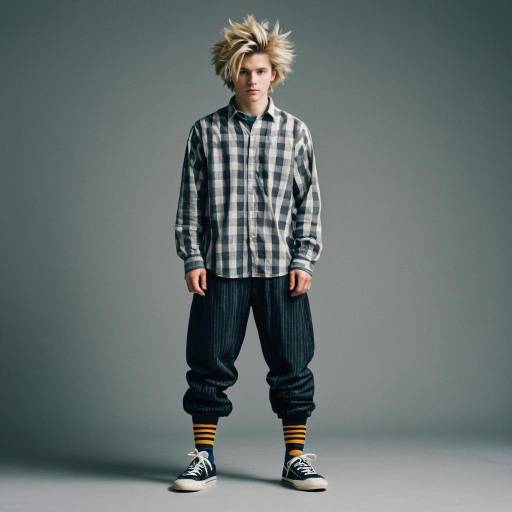 Young man with spiky hair standing in casual outfit