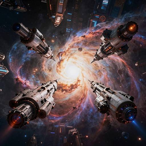 Asymmetrical Spaceships in Vibrant Nebula