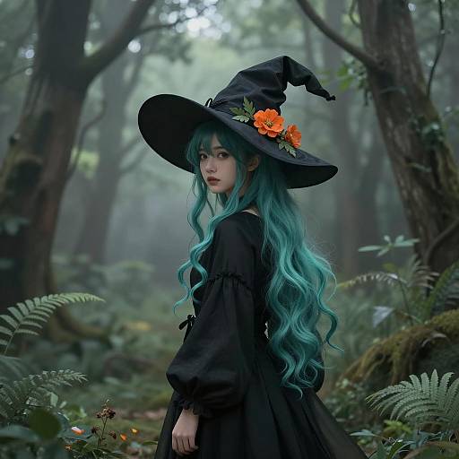Ethereal Witch in a Misty Forest