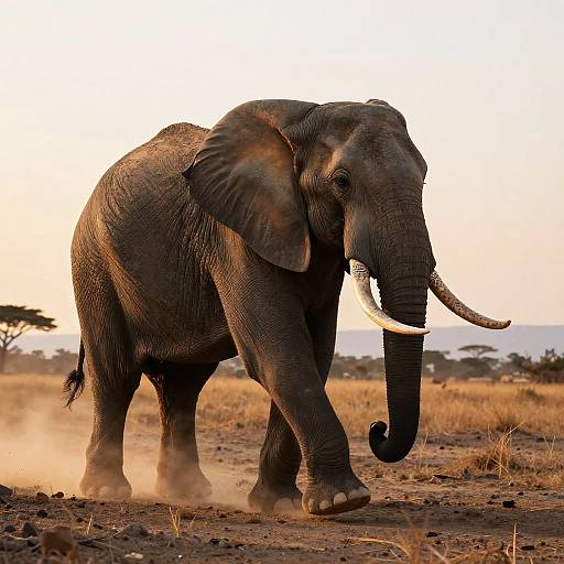 Regal Elephant Marching at Sunset