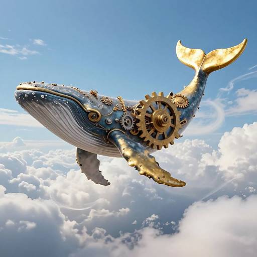 Majestic Whale with Bronze Gears