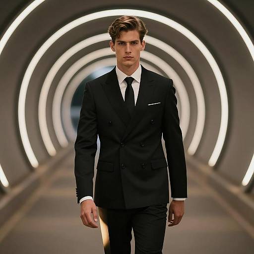 Stylish Male Model in Tunnel Lighting