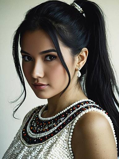 Realistic Girl in Beaded White Dress