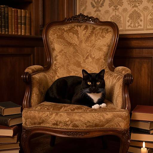 Cozy Victorian Cat in Library