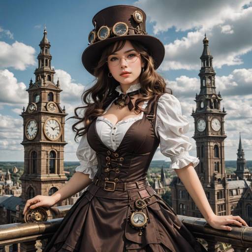 Steampunk Girl at the Clock Tower