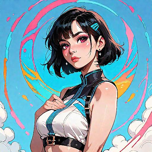 Sporty Anime Girl with Bow