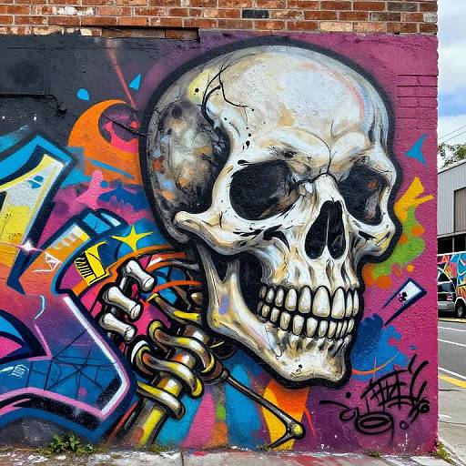 Vibrant Urban Bone Graffiti Mural