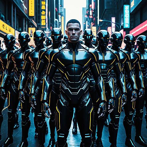 Cyberpunk Androids with Human Leader