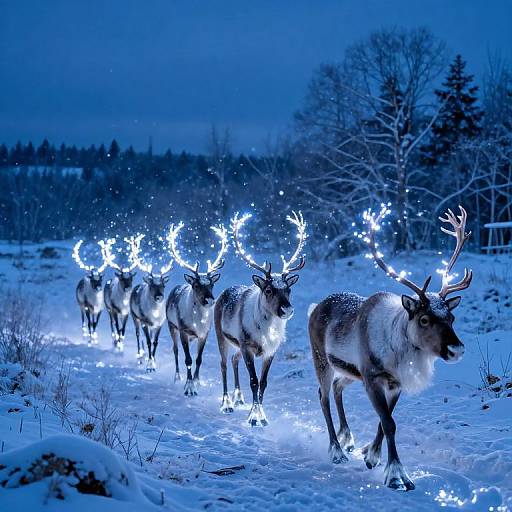 Ethereal Blue Reindeer Procession