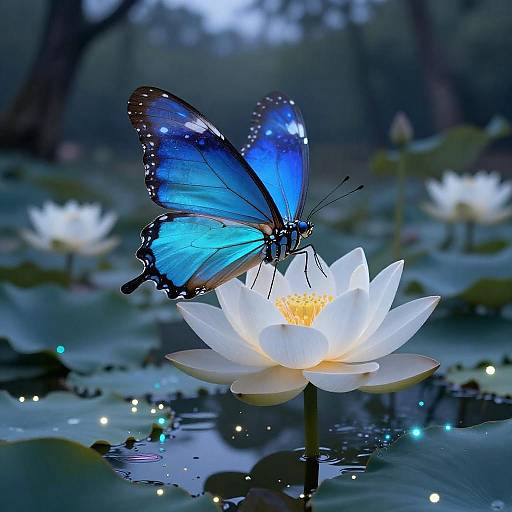 Surreal Mecha Butterfly in Glowing Lotus Pond