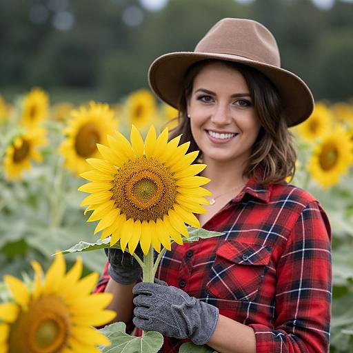 Smiling Woman in Sunflower Field