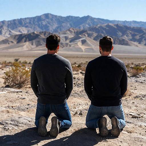Desert Kneeling Figures at Sunset
