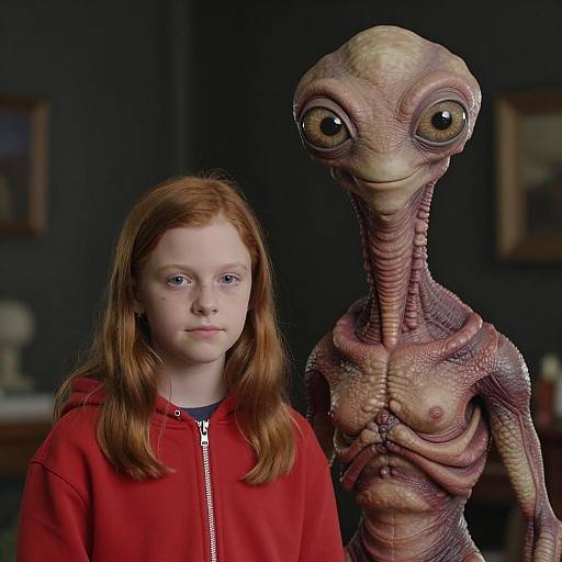 Young Girl and Friendly Alien Encounter