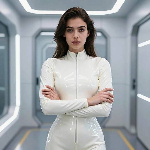 Confident Woman in Futuristic Latex Suit