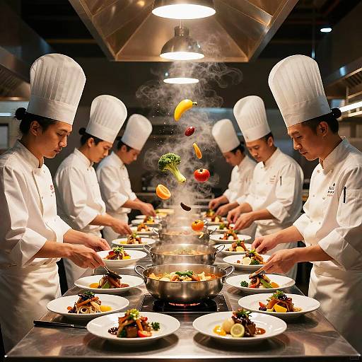 Competitive Chefs Creating Gourmet Dishes