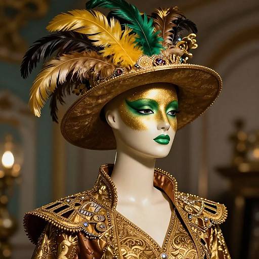 Golden Mannequin with Feathered Hat