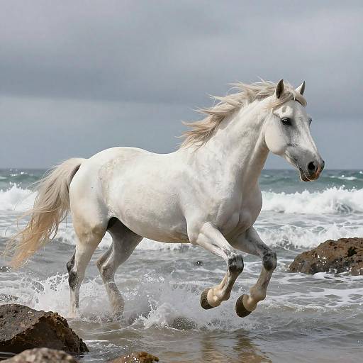 Energetic White Horse in Ocean Waves