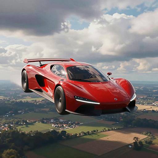 Futuristic Red Flying Car Hovering