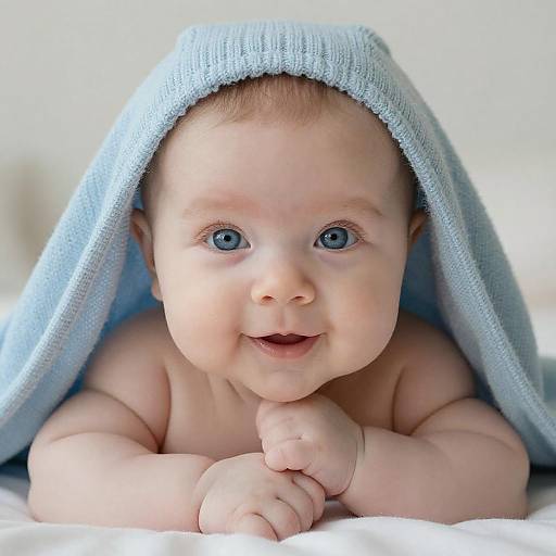 Adorable Baby in Blue Knit Blanket