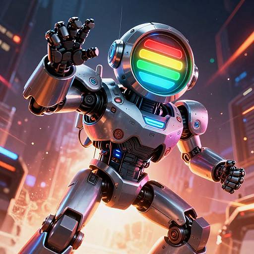 Cyberpunk Robot Power-Up Scene