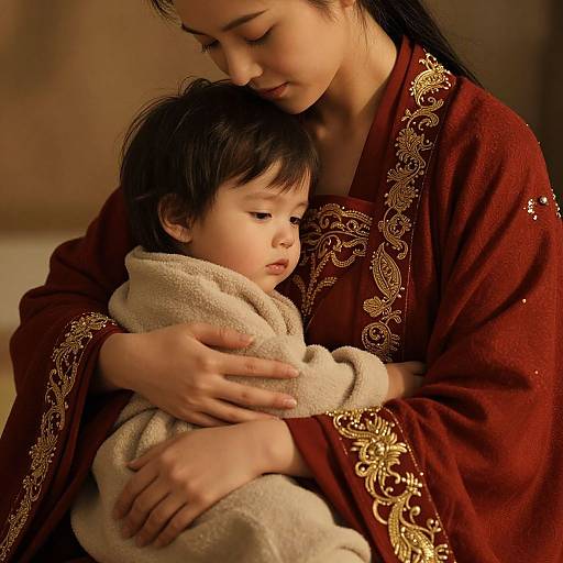 Tender Mother and Child in Gold