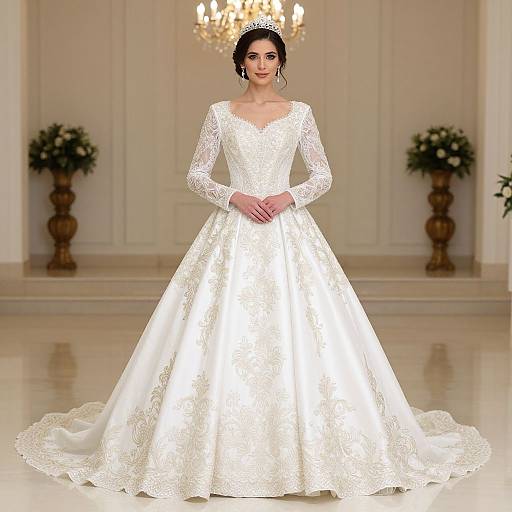 Elegant White and Gold Wedding Dress