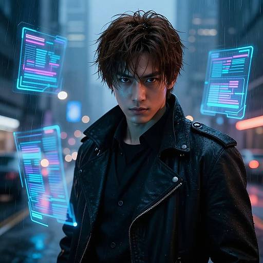 Cyberpunk Asian Male with Holograms