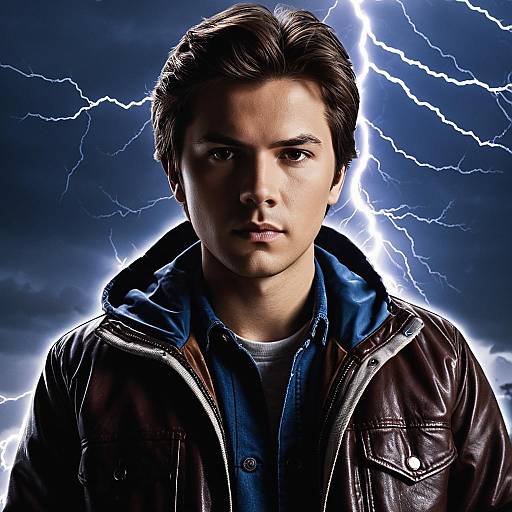 Boy Riding through Lightning Storm