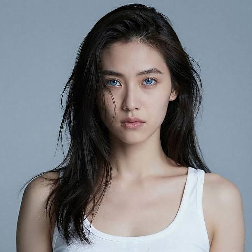 Pale Woman Portrait with Blue Background