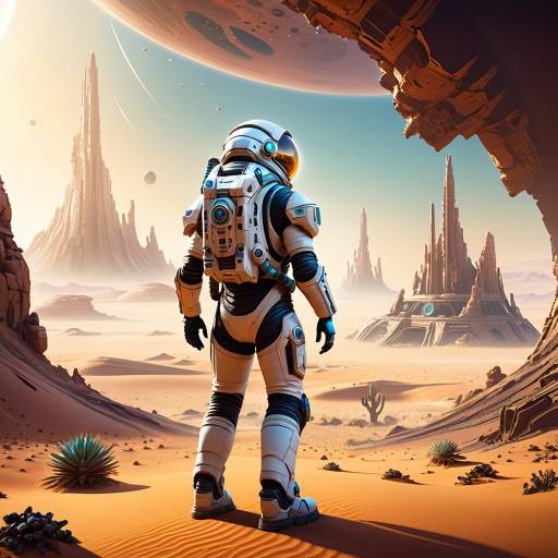 Futuristic Astronaut in Alien Ruins Futuristic Astronaut in Alien Ruins
