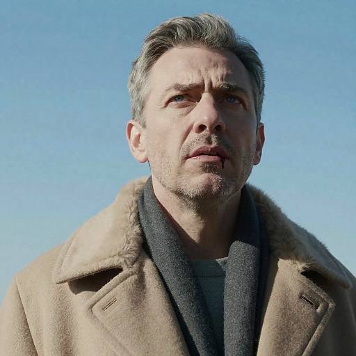 Determined Man in Beige Coat Portrait