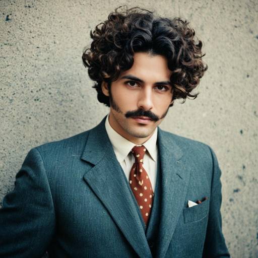 Vintage Italian Style Man with Curly Hair and Mustache
