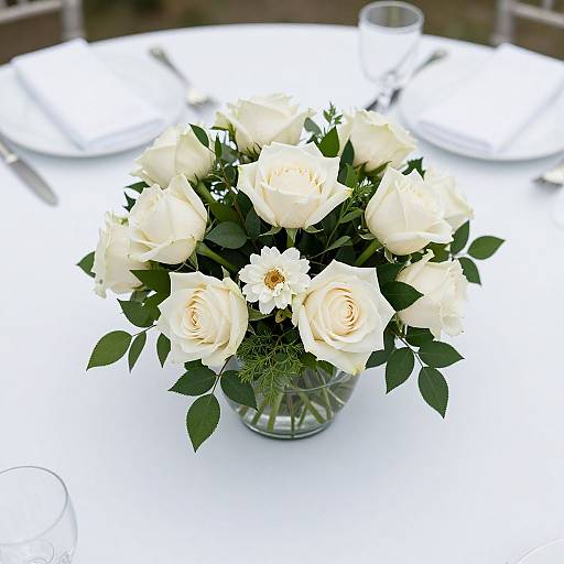 Elegant White Roses Centerpiece Setup