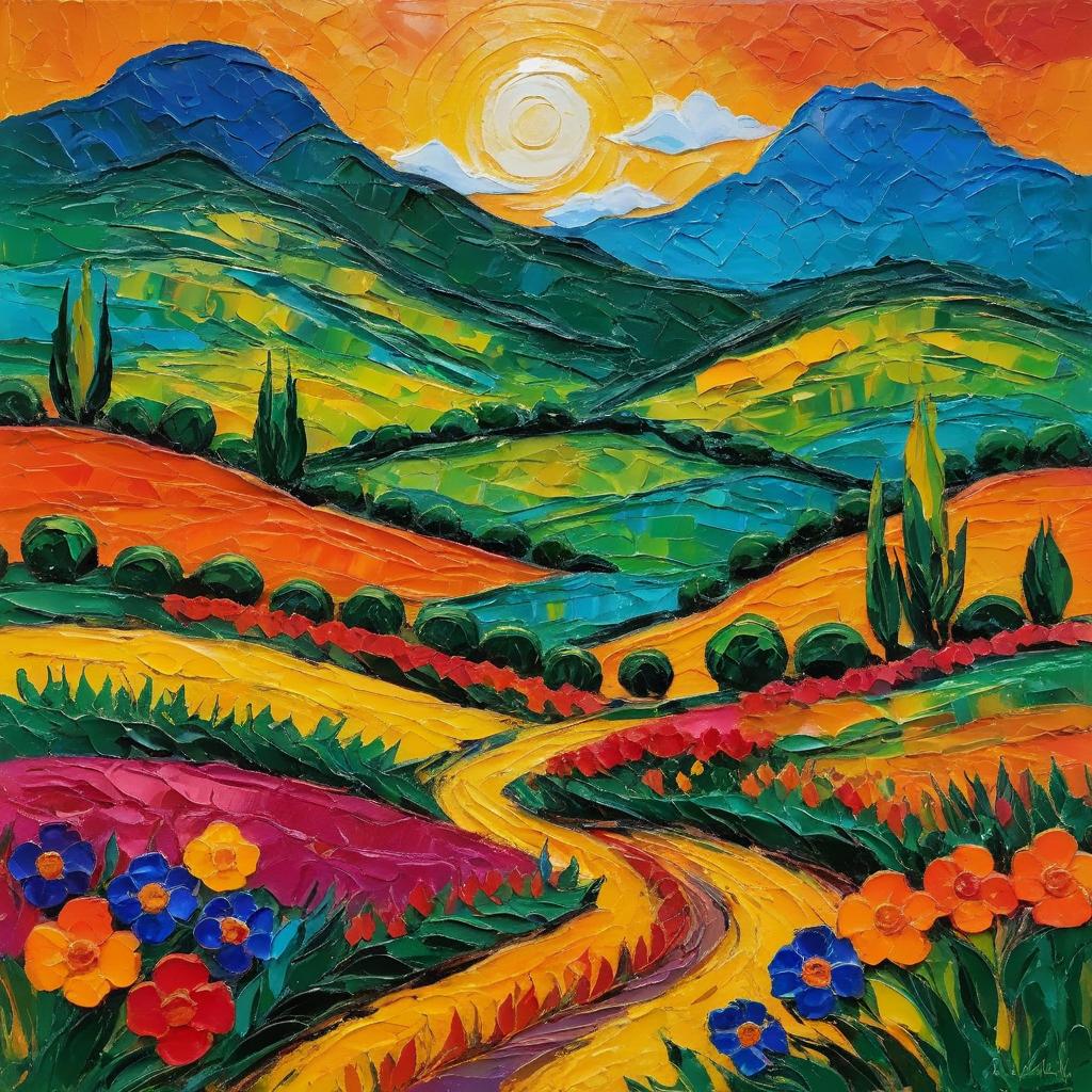 Vibrant Impasto Landscape Inspired by Kahlo