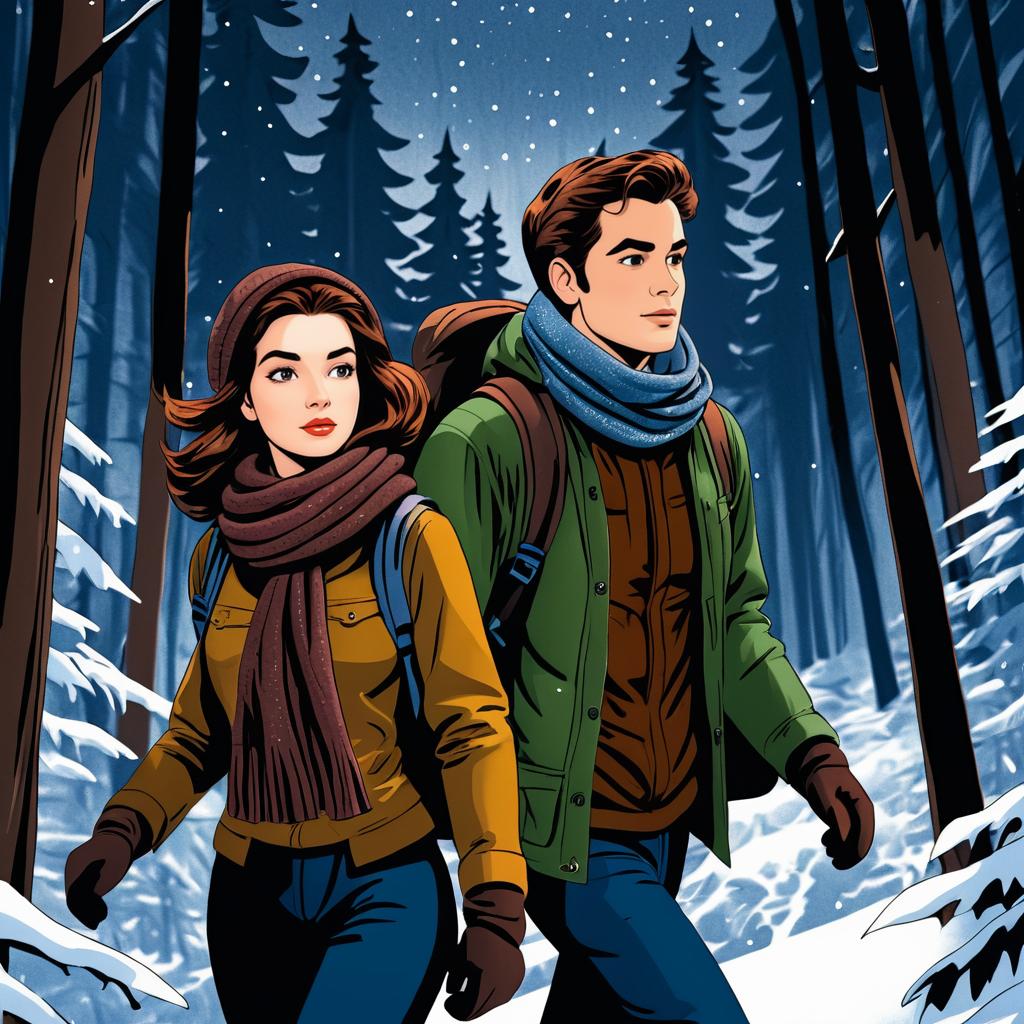 Couple Hiking in a Snowy Forest