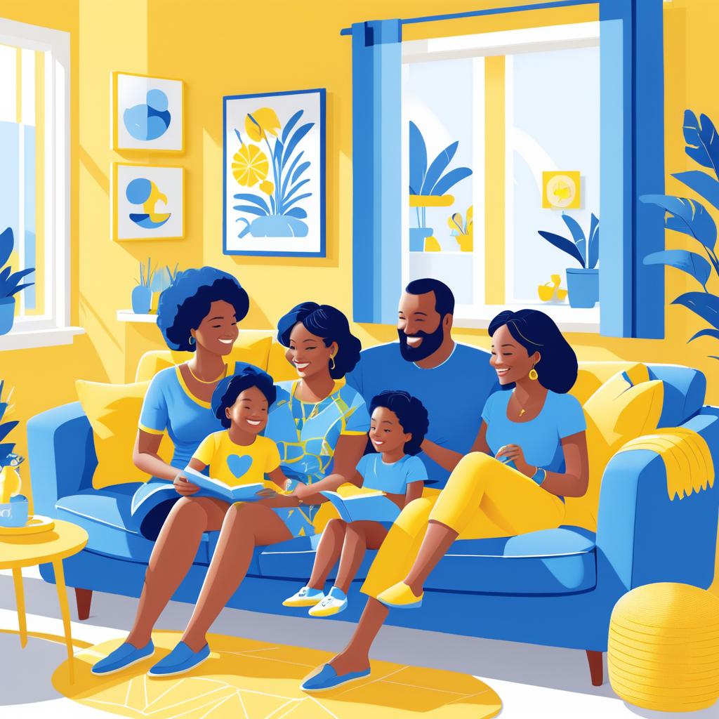 Vibrant Family Illustration in Cozy Home