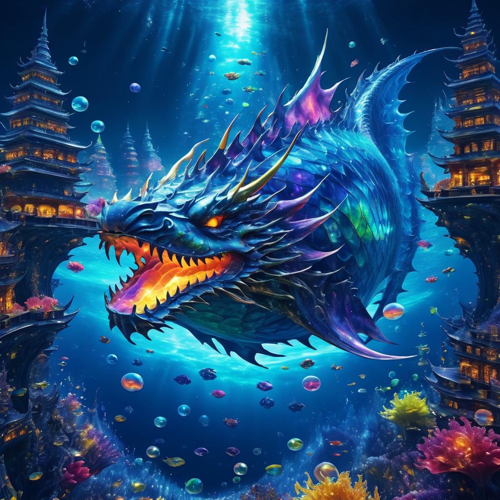 Surreal Dragon Swimming in Vibrant Ocean