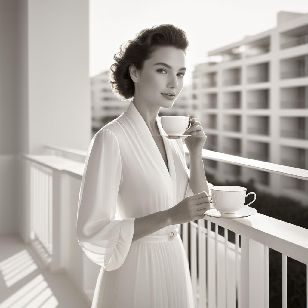 Timeless Elegance: Woman Enjoying Tea