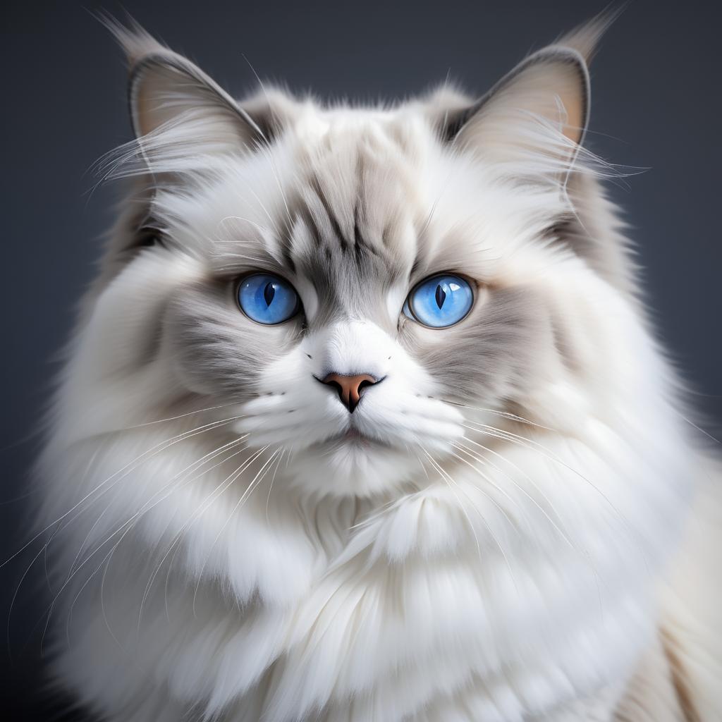 Lifelike Ragdoll Cat Portrait in Gray