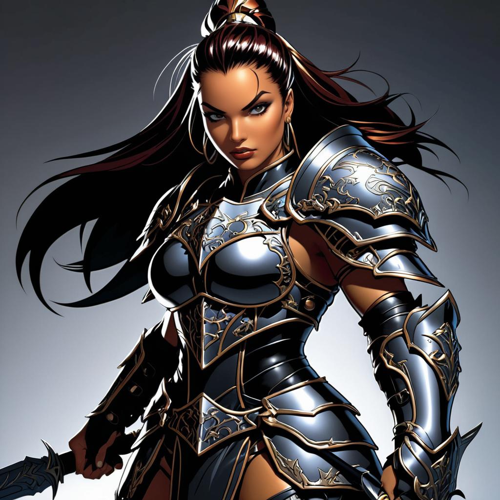 Fierce Warrior Princess in Dark Armor