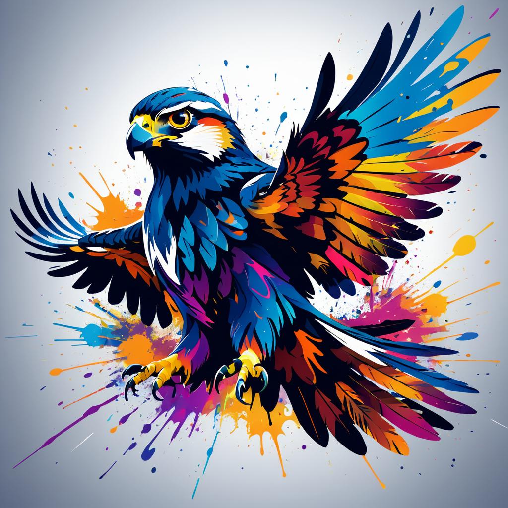 Dynamic Falcon Illustration with Ink Splatter