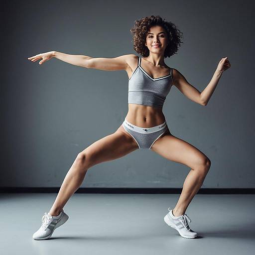 Energetic Female Dancer in Grey Sportswear