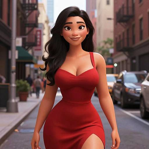 Pixar-Style Woman in Red Dress