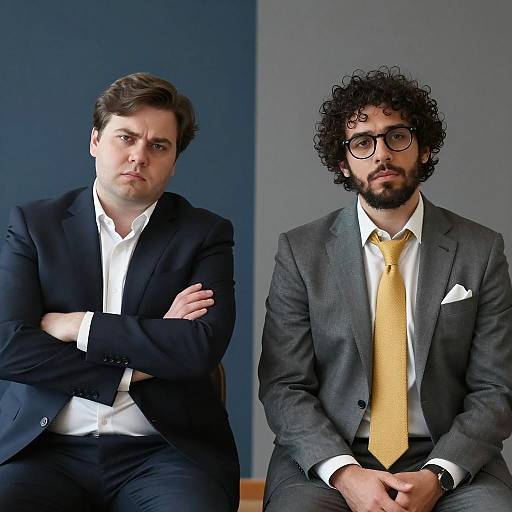 Two businessmen seated with arms crossed